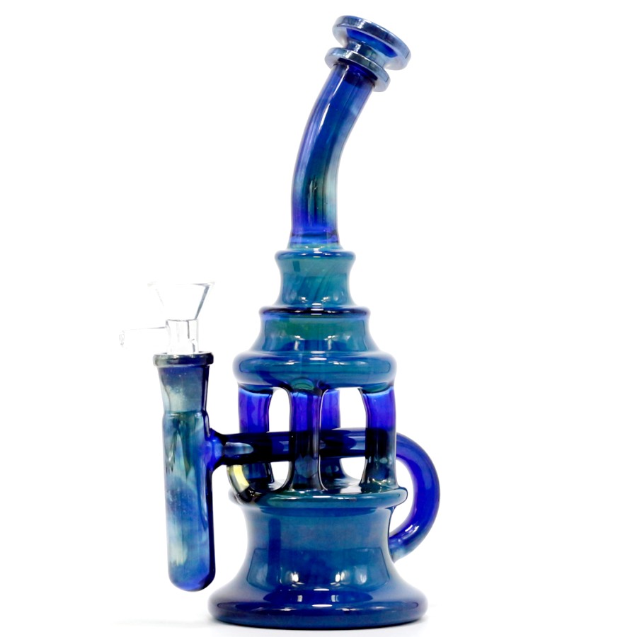 9 tum Silver Fumed vattenpipa Dab Rig Water Pipes Recycler bubblare med glasskål olja Bong rök tillbehör