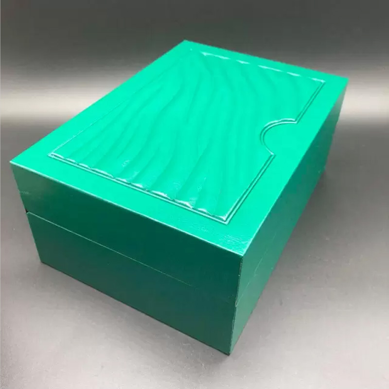 Cajas de reloj Caja de reloj verde oscuro Caja de regalo para folletos RLX Etiquetas y papeles de tarjetas en inglés Cajas de reloj de pulsera suizo 262v