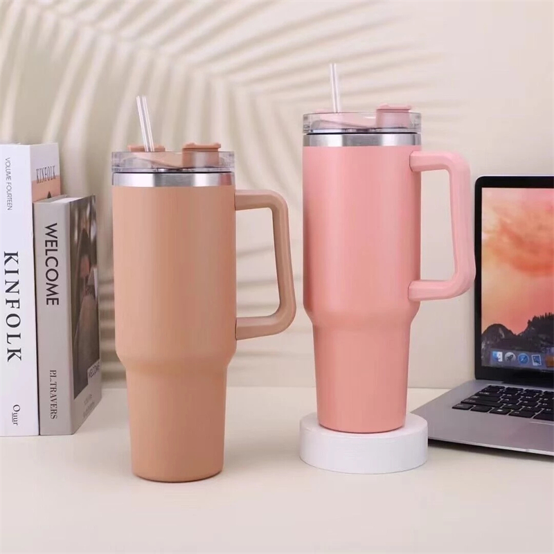 40oz Cafe Isoll Tumbler palha de aço inoxidável xícara de café no carro A vácuo frascos portáteis caneca de garrafa de água com alça