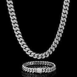 Krkc Custom Hip Hop Jewelry VVS1 Moissanite Iced Out Cuban Link Chain 925 Silver 12mm 10mm Diamond307F