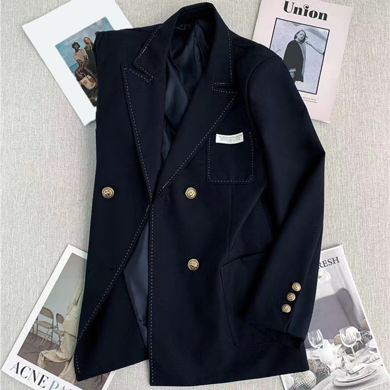 Womens Suits & Blazers fashion women suit designer The spring navy contrast bright line blazer A38