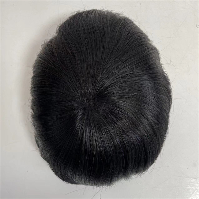 Indian Virgin Human Hair Replacement Thin Skin Unit Straight V Loop Full PU Toupee for Men