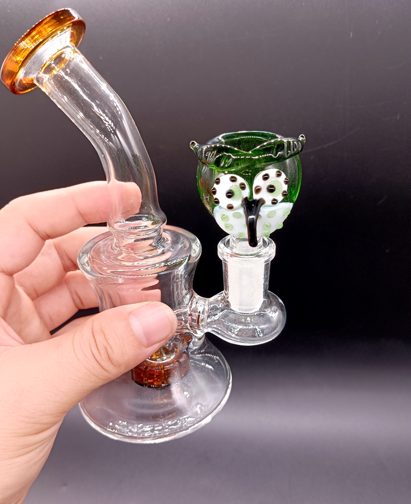 Green Owl Glass Bong Bowl Piece Male 14mm 18mm Accessoires pour fumeurs Bols pour animaux mignons Conduites d'eau