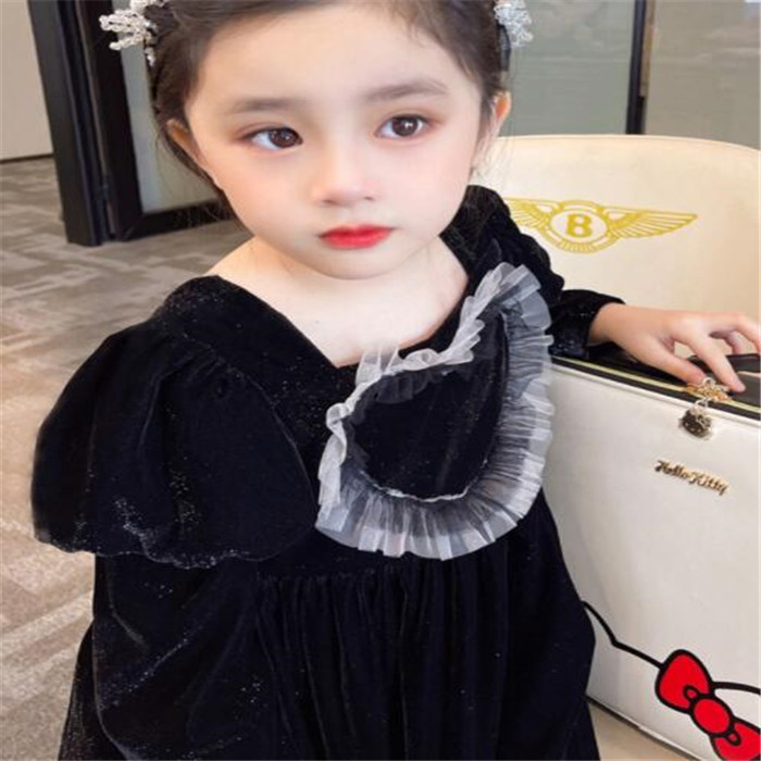 Spring Autumn Baby Girls Dress Kids L￤ngd Syle Golden Velvet Love PrincessSkirt Barn Casual Dresses Clothing