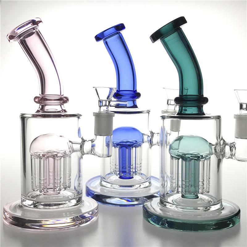 Blue Pink Arm Tree Perc Glass Bongs Bubbler Hookahs Recycler Dab Rigs Water Pipes with 14 mm Joint Smoking Accessories