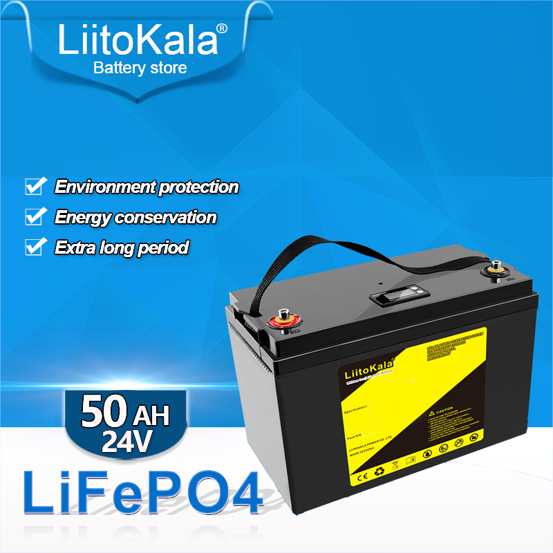 Liitokala 24V 50AH 60AH LIFEPO4 Batterijpakket Lithium met 100A BMS voor omvormer zonnepaneel scooter back -up power boot light