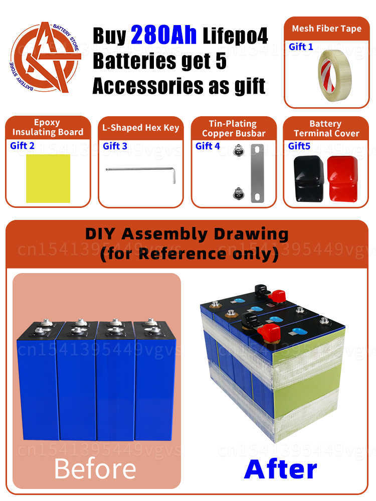 LifePO4 280AH 3.2V LIFEPO4 Baterias recarregáveis ​​Fosfato de ferro lítio Bateria solar adequada para carrinhos de golfe barcos RV EV