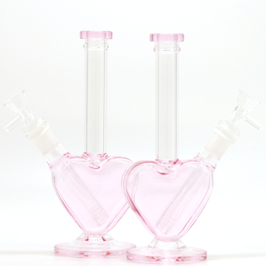 Vintage Nieuwe roze liefde Hartglas Bong Water Pijp Bubbler Hookah Heady Oil Dab Rigs Birdcage Percolator Shisha voor roken