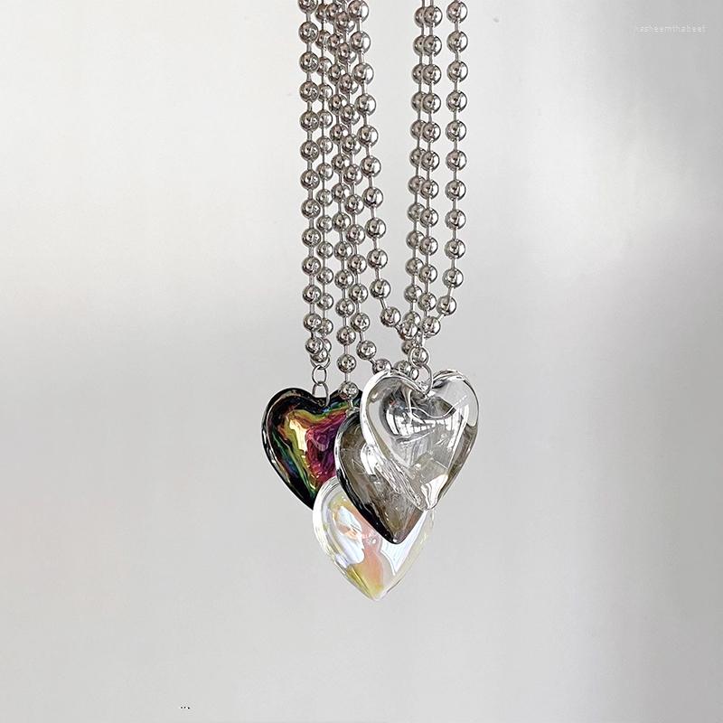 Pendentif Colliers Y2K Bijoux Transparent Coeur Collier Pour Femmes Mode Punk Vintage Laser Amour Coréen Charme 90s Esthétique239k