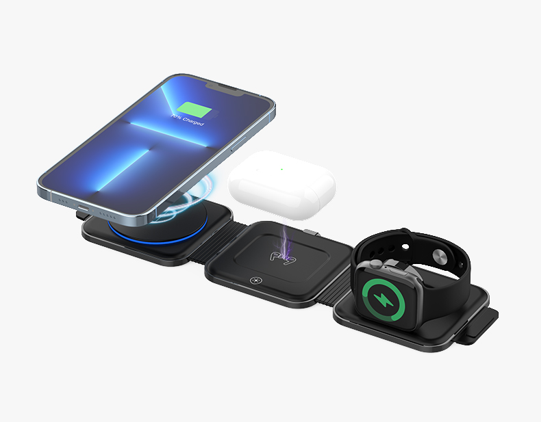 3 polegada de carregador sem fio magn￩tico STAND dobr￡vel Esta￧￣o de carregamento Fast LED Light para iPhone 14 13 12 Pro Max Apple Watch AirPods 3 2 Samsung Xiaomi Huawei Smartphones