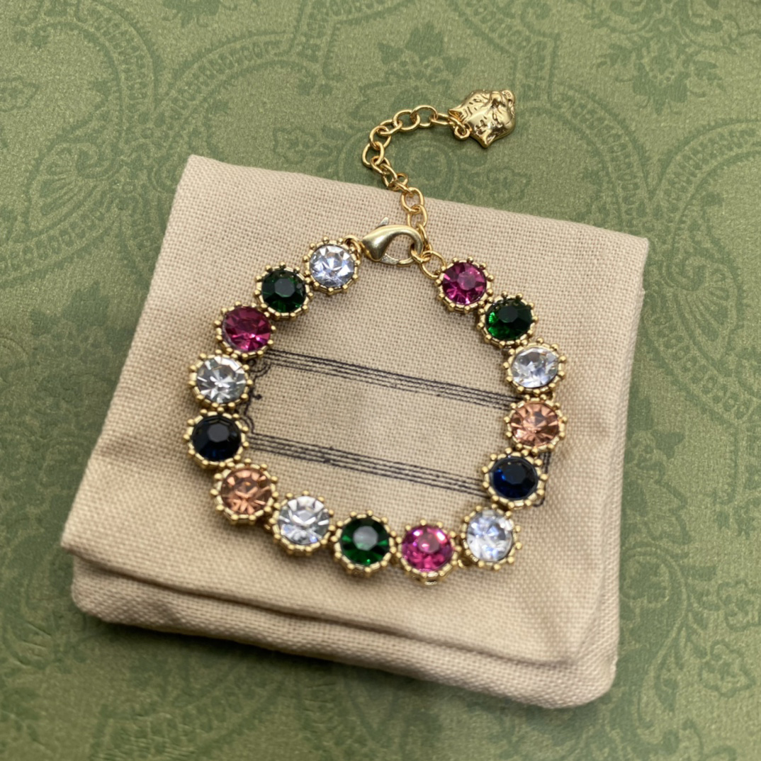 Elegante collana di diamanti colorati Braccialetti di design in cristallo colorato Bracciale con pendente testa di tigre di fascia alta con Box296Q