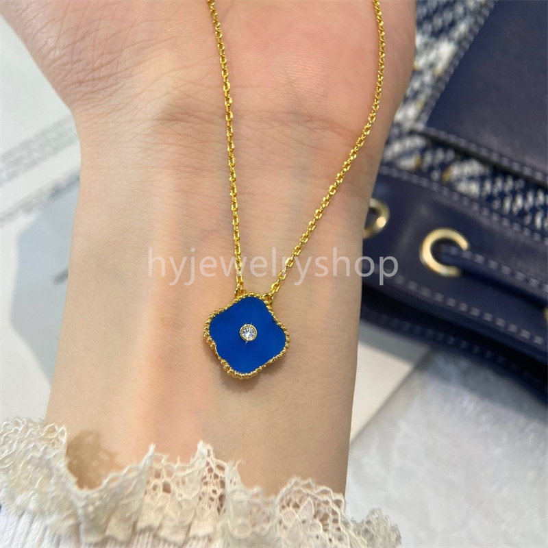 VAC Four Leaf Clover Designer Blue Prendant Necklace Blue Jewelry Set Bracelet Stud Encring 925 Sterlling Silver 18K Gold315S