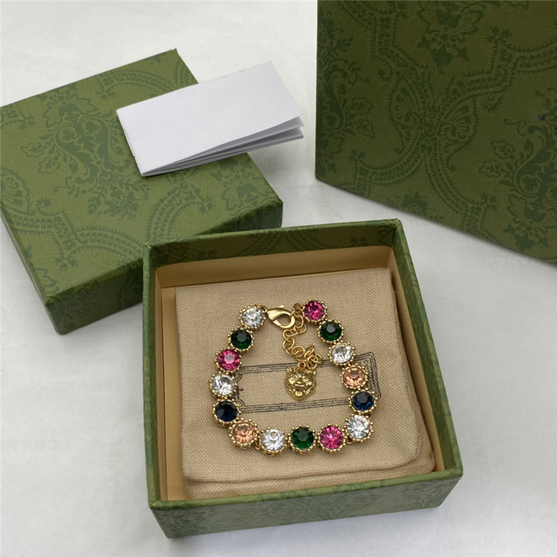 Elegante collana di diamanti colorati Braccialetti di design in cristallo colorato Bracciale con pendente testa di tigre di fascia alta con Box296Q