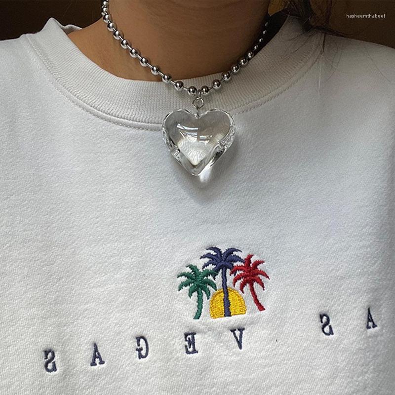 Pendentif Colliers Y2K Bijoux Transparent Coeur Collier Pour Femmes Mode Punk Vintage Laser Amour Coréen Charme 90s Esthétique239k