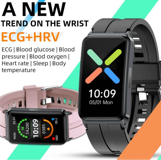 Orologio intelligente glicemia nel sangue, temperatura corporea, monitoraggio HRV, ECG, braccialetto intelligente il fitness, IP67, modalità multi-sport impermeabile 290K