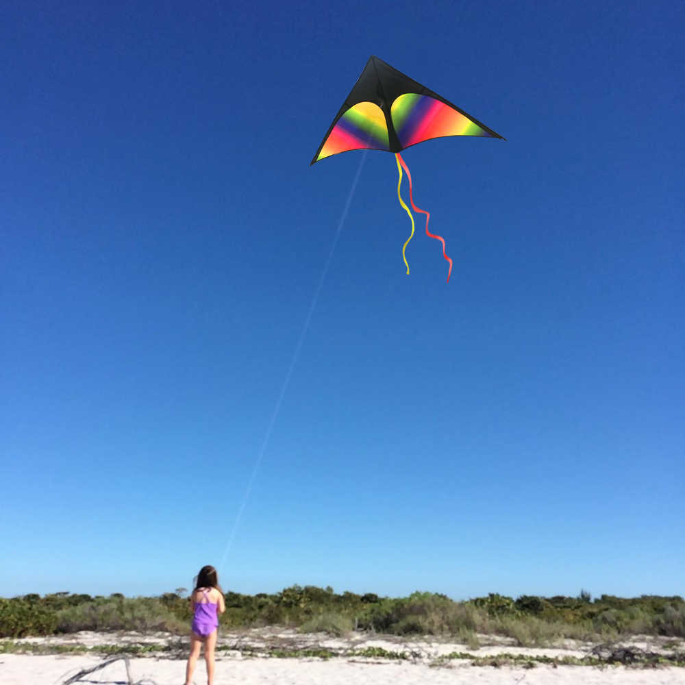 Strong Rainbow Kite Długi kolorowy ogon! Ogromne latawce delta dla dzieci dorosłych 57-calowe są z sznurkiem i uchwytem 0110