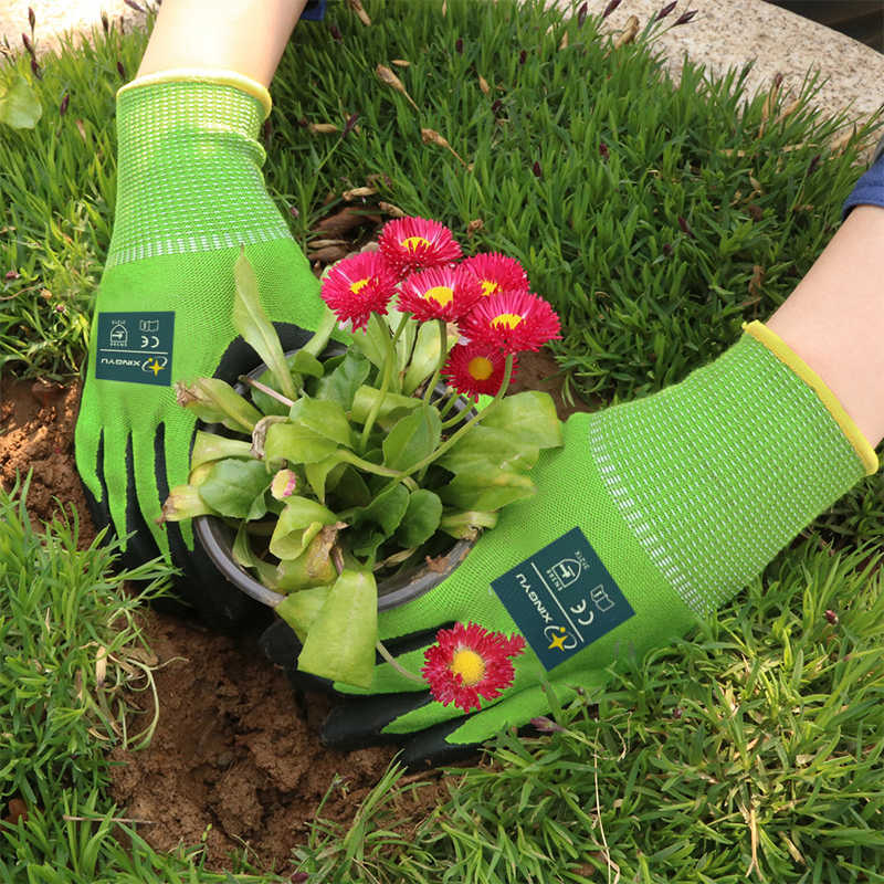 Luvas de trabalho fibras de bambu verde pu ou nitrilo jardim leve respirável proteção de segurança para mulheres e homens