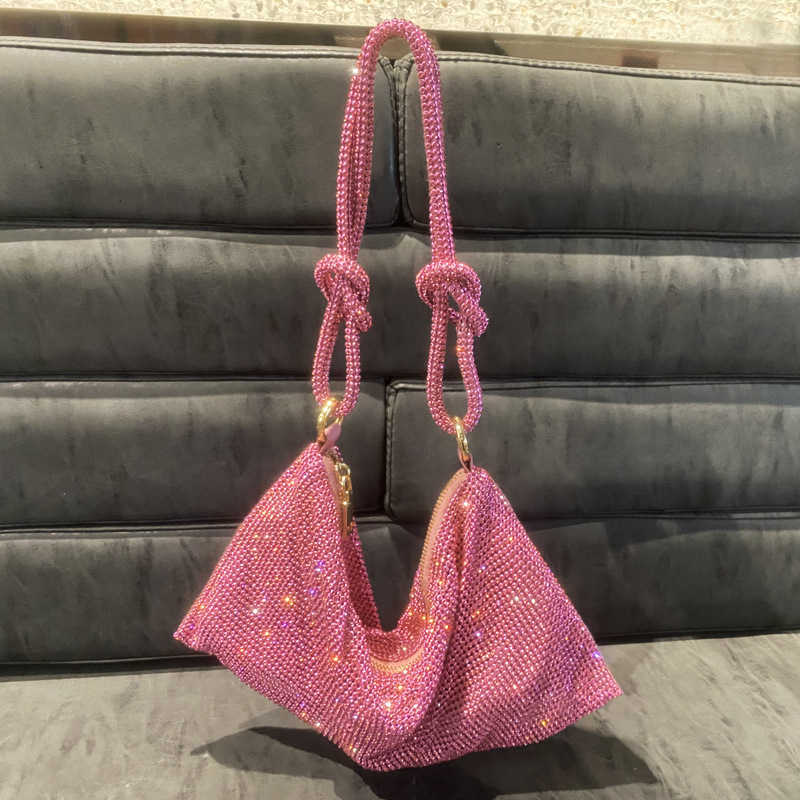 Evening Bag Women's 2022 New Rhinestone Armpit with Diamond Full Handbag Pink Hand Carrying Small 0805