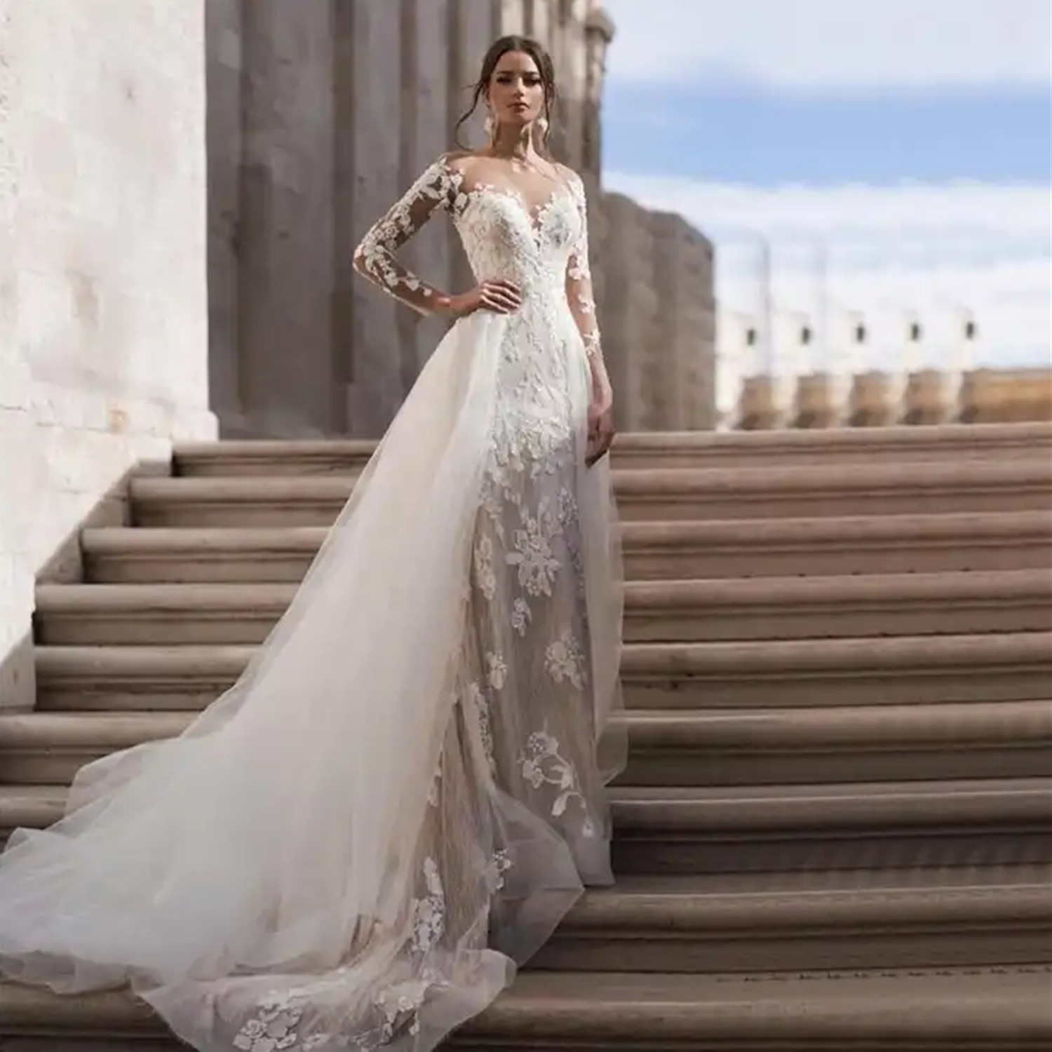 Abiti da sposa a sirena maniche lunghe donne modeste country occidentali abiti da sposa modesti su misura Vestido de novia