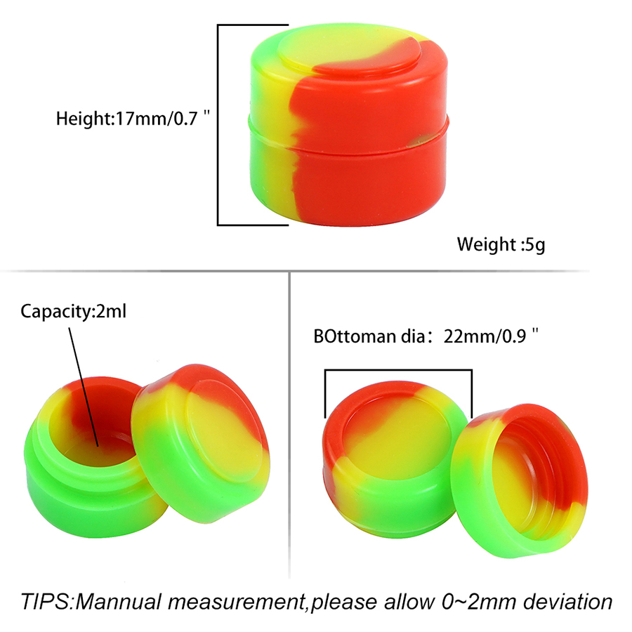 Whole 2ML silicone Non-stick Dabs wax jar containers dry herb storage Box oil holder jars small bottle294w