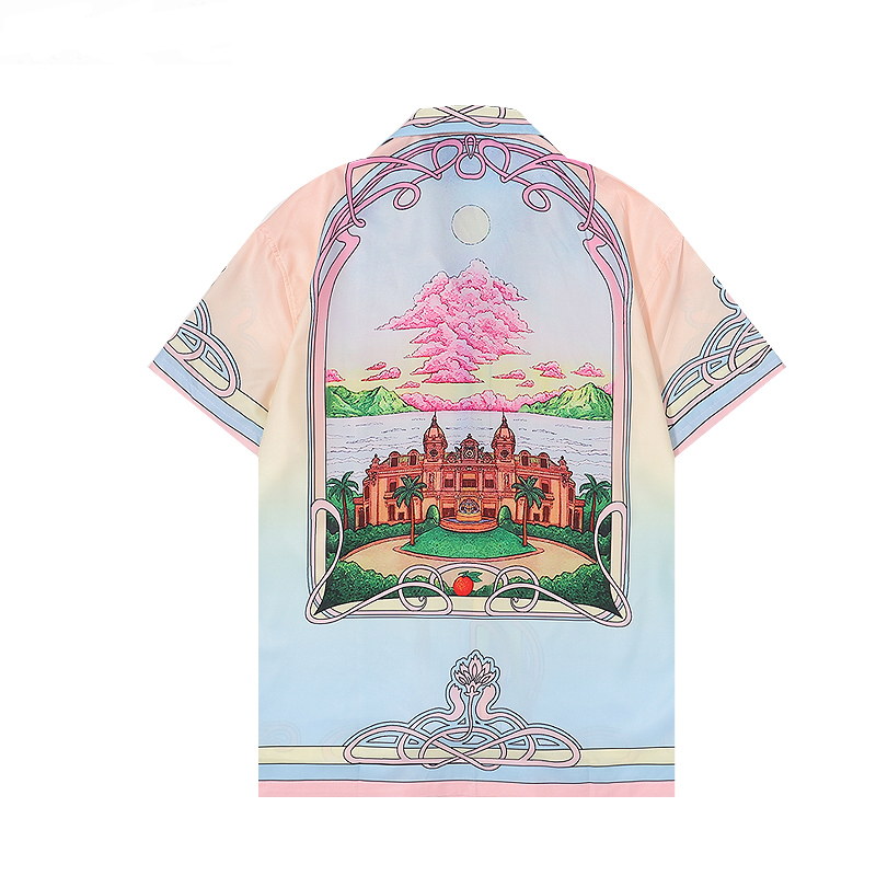 Casablanc-s 22ss 디자이너 셔츠 Masao San 프린트 남성 캐주얼 셔츠 여성 루즈 실크 셔츠 반팔 럭셔리 티셔츠 고품질 티셔츠 사이즈 M-3XL #88888888