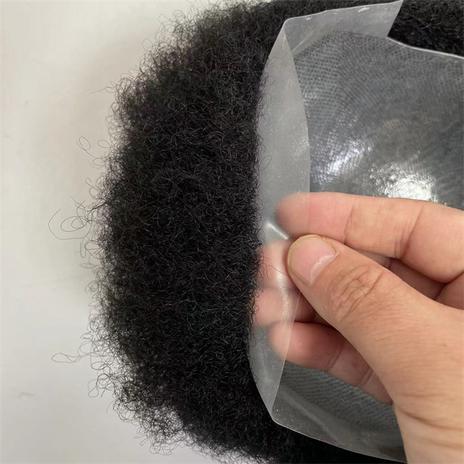 Pezzo di capelli umani vergini cinesi 4mm Afro Kinky Curl 8x10 Toupee in PU pieno pelle sottile uomo