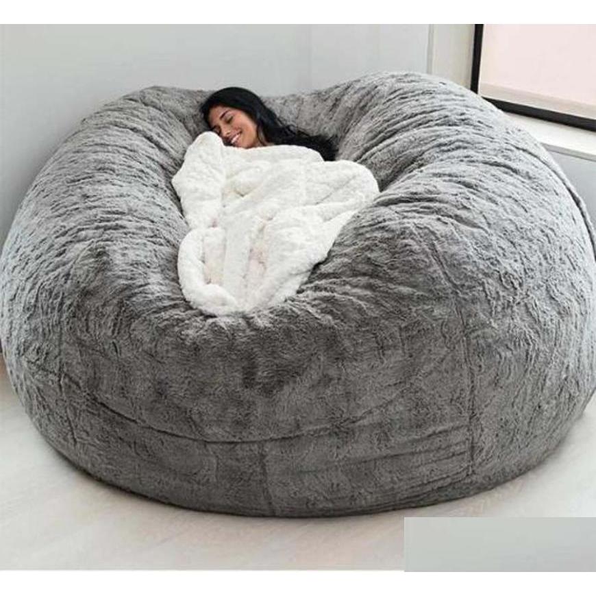 Capas de cadeira Ers 135150cm Nt Fur Bean Bag Er Grande Rodada Soft Fluffy Faux Beag Lazy Sofáchair Drop Delivery Home Garden Têxteis Sas198y