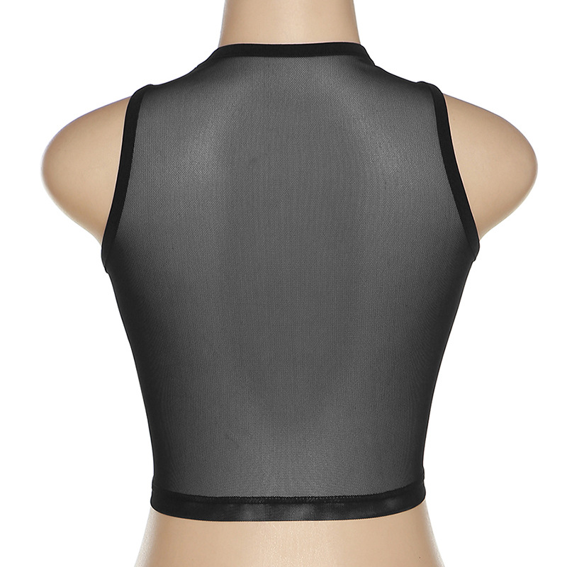 Mode kvinnor camis sexig handtryck mesh tank sk￶rd topp ￤rml￶s se genom skjorta