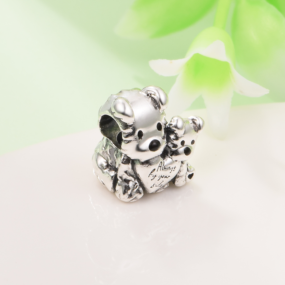 925 Sterling Silver Mother & Puppy Love Bead Fits European Jewelry Pandora Style Charm Bracelets