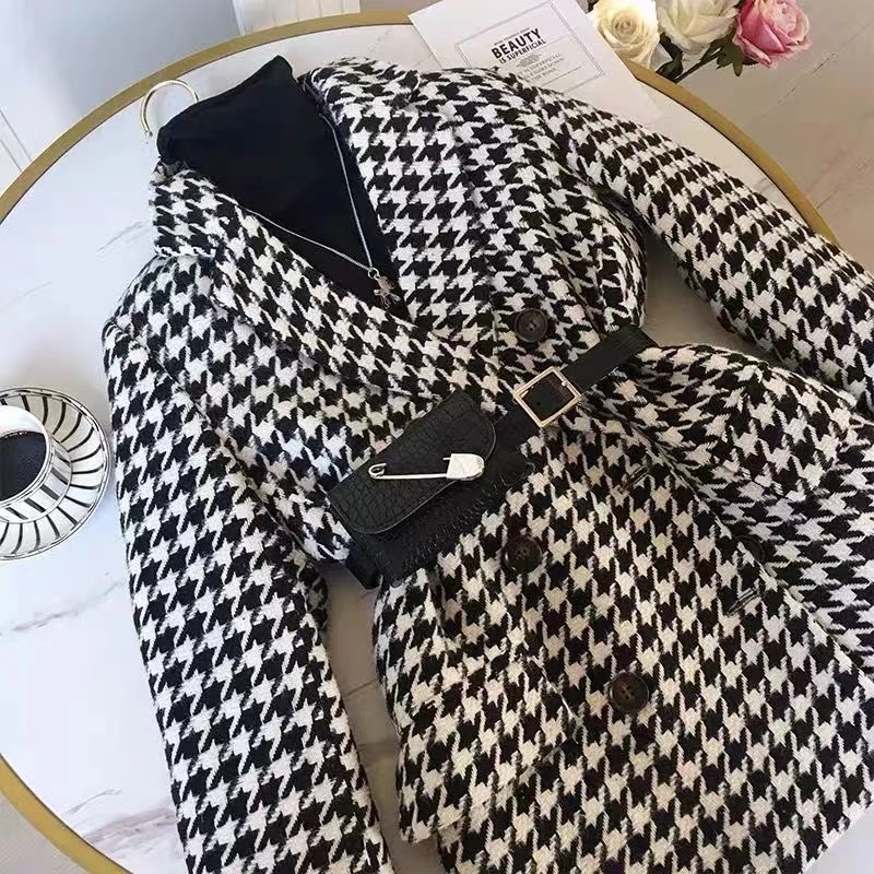 Abiti da donna Blazer Tide Brand Designer Retro Designer Serie Thousand Bird Grid Giacca Lion Abbigliamento da donna a doppio petto