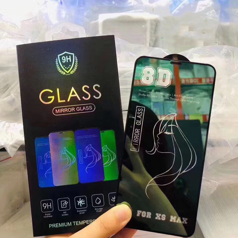 8d Beauty Mirror Tempered Glass Phone Screen Protector f￶r iPhone 14 13 12 Mini 11 Pro Max SE XR X XS 8 7 6 med detaljhandelspaket