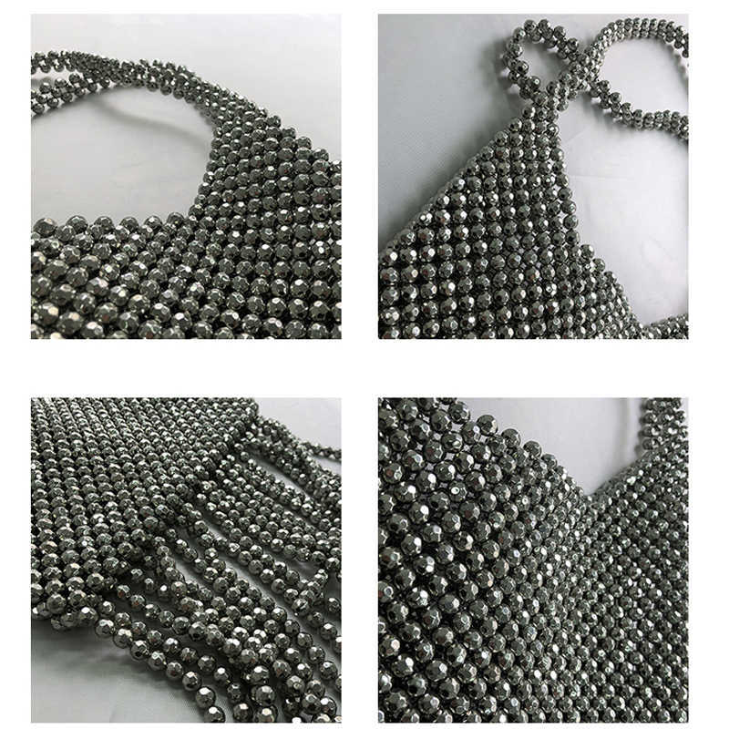 Kvällsväska Ny kvinnlig silver Tassel Beaded Shoulder Bag Nisch Design Vintage