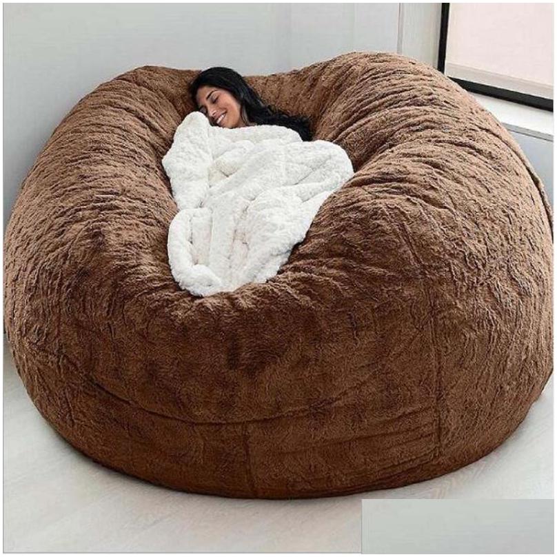 Chair Covers Ers 135150Cm Nt Fur Bean Bag Er Big Round Soft Fluffy Faux Beag Lazy Sofachair Drop Delivery Home Garden Textiles Sas234z