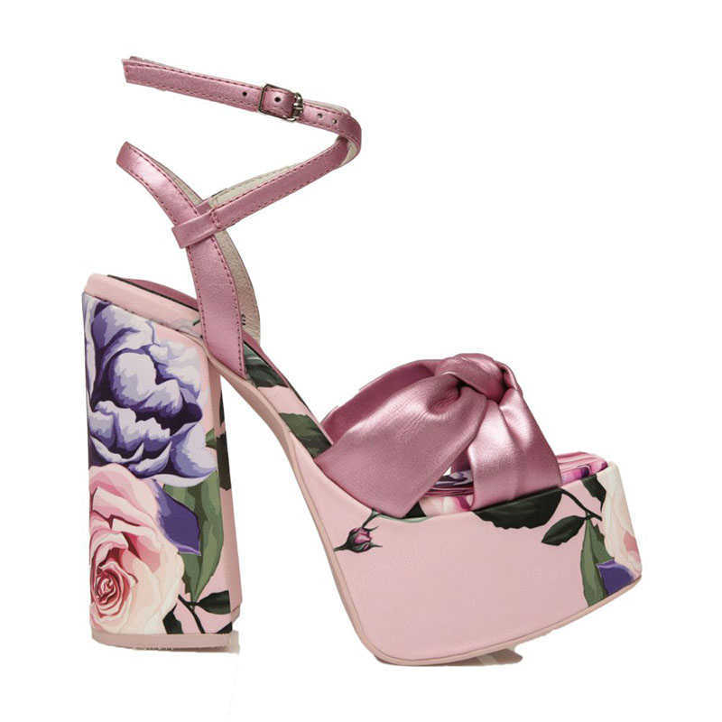 Chaussures habillées Sandales Dames Plate-Forme Sandales Romaines Floral Peint Satin Bout Ouvert Bout Carré Chaussures Mode Imprimé Léopard Boucle Sandales 34-43 Tailles 0111