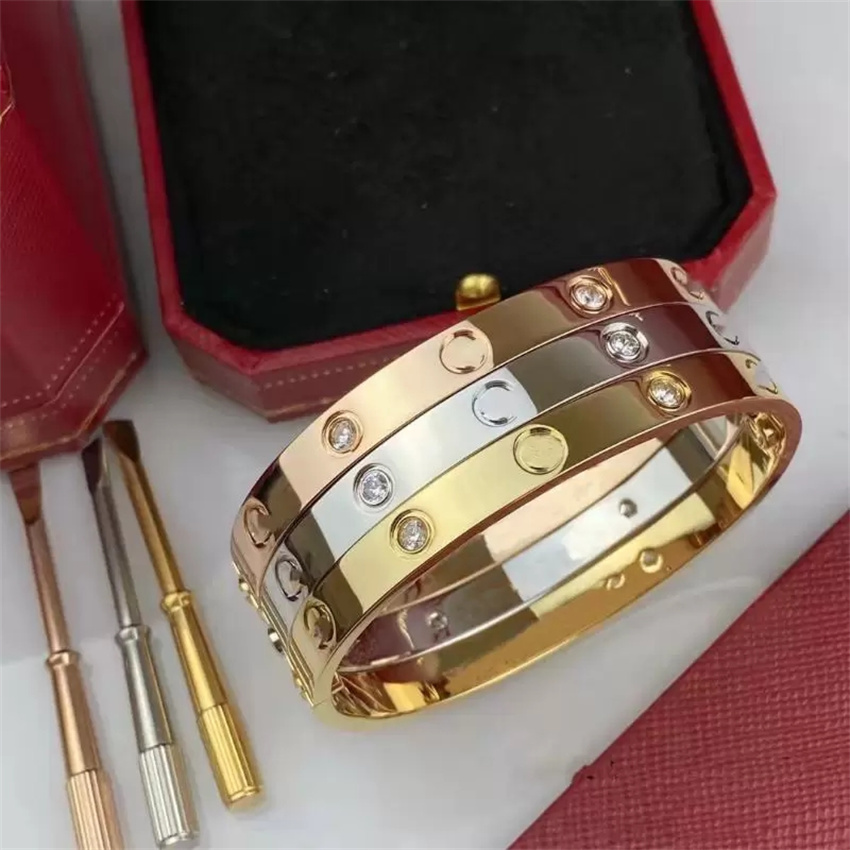 Diamant-Armreif für Damen, Liebhaber, Herren-Armbänder, personalisiertes Schraubarmband, Designer-Luxus-Schmuck, Titan-Stahl, Gold-Plat2236