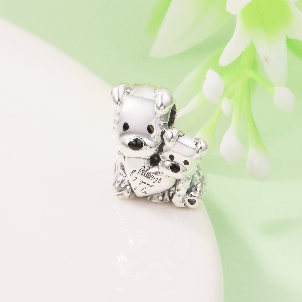 925 Sterling Silver Mother & Puppy Love Bead Fits European Jewelry Pandora Style Charm Bracelets