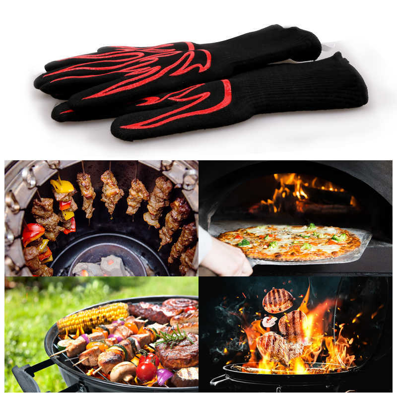 Vuurvaste BBQ-ovenhandschoenen Hoge temperatuurbestendigheid Barbecuehandschoen 1 stuks Anti-verbranding Keukensteun Antislip Magnetron