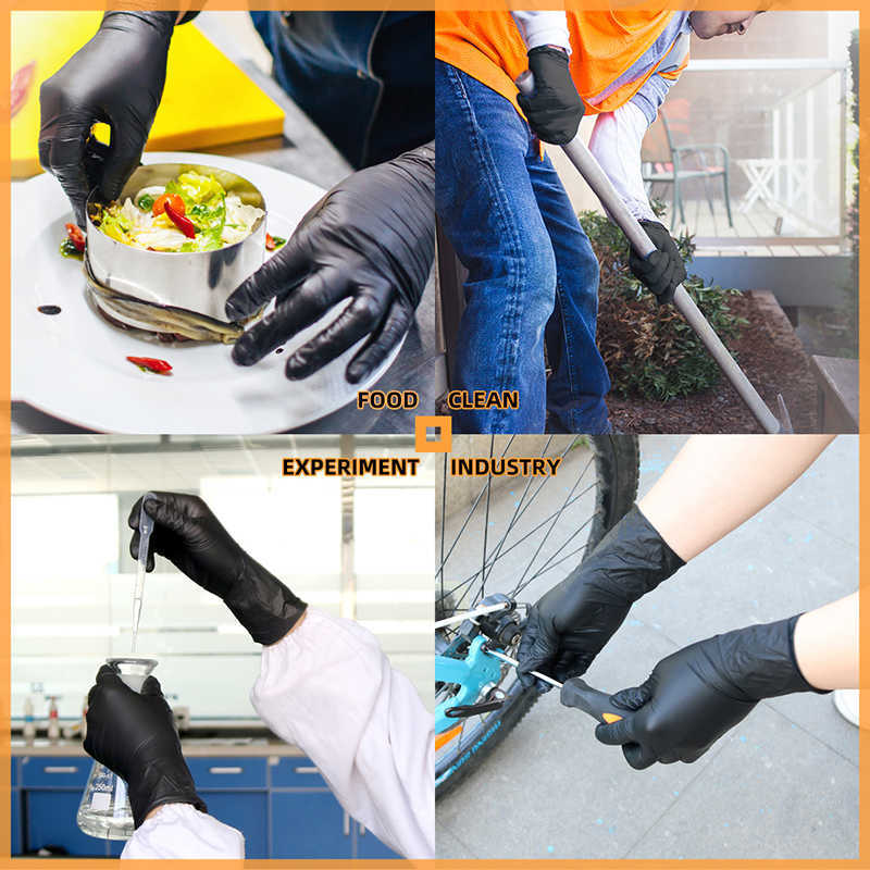 Gants en Nitrile noirs, 10 piècesqualité alimentaire, imperméables, sans allergie, jetables, sécurité au travail