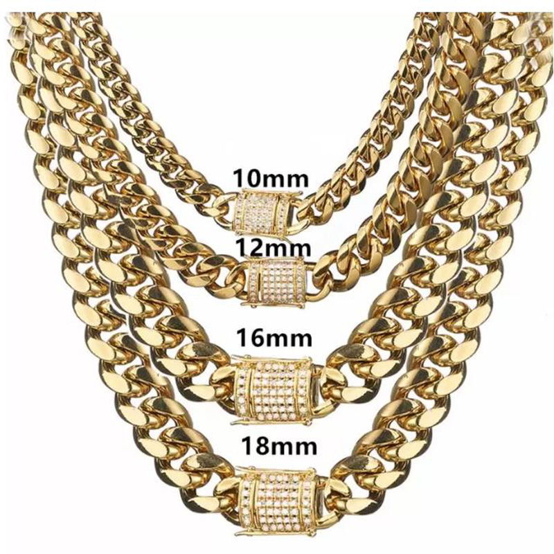 2023 Chains 8/10/12/14/16/18mm Trendy Jewelry 316L Stainless Steel Gold Tone Miami Cuban Curb Link Chain Men Women Necklace 7-40"Chains