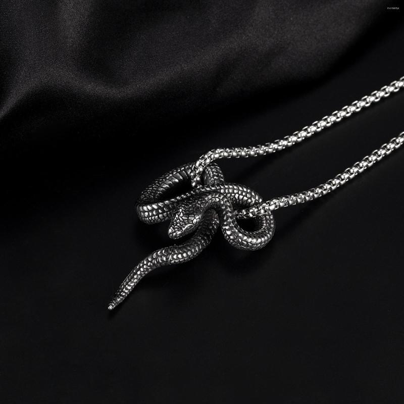 Pendentif Colliers Collier de serpent en acier inoxydable Chaîne métallique noire pour hommes Femmes Gothique Punk Hip Hop Style Cool Animal Serpent 267A