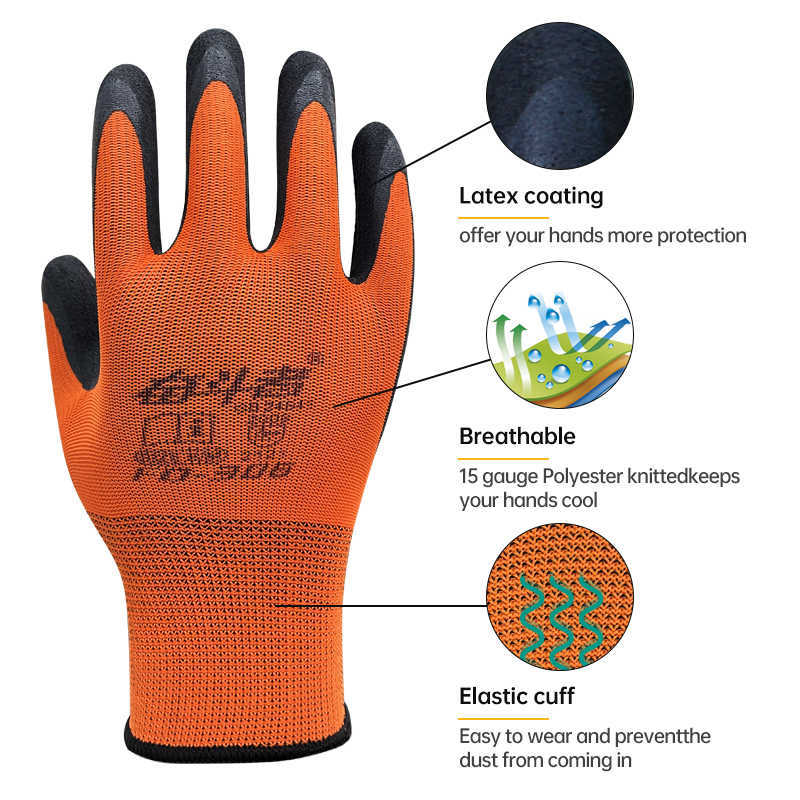 Gants de jardin lavables enduits de latex Anti-abrasion Anti-dérapant Travail Résistance à la déchirure Anti-fatigue Bonne adhérence Mécanicien