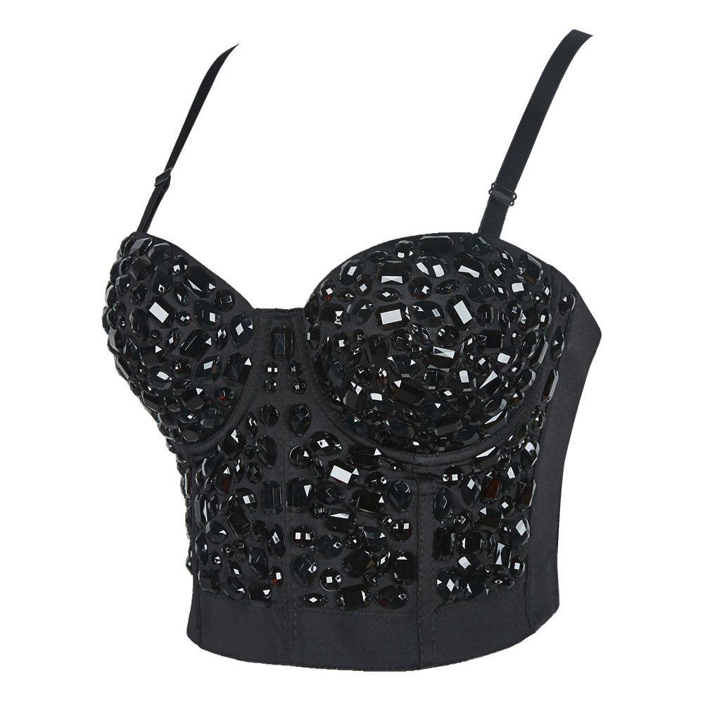 Canotte da donna con strass con strass Bustier Crop Canotte Top Club Party Glitter Corsetto Top Reggiseno