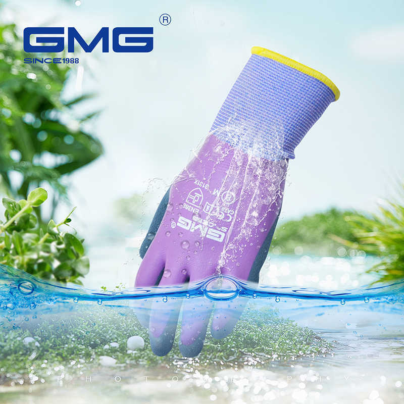 Gants de travail imperméables GMG violet Polyester gris Latex sable sécurité femmes jardin agriculture Construction