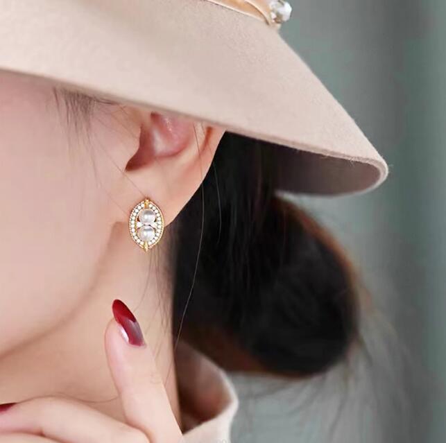 Tatlısu İnci Küpe S925 Gümüş İğne Kristal Elipse Kulak Saplamalar Leydi/Kız Moda Jewelr