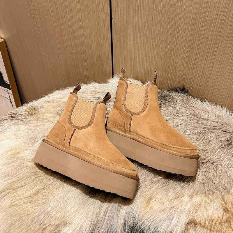 Boots Women's Plus Velvet Warm Casual Shoes One Step Suede Leather Trendy Ankle Chelsea Botas Mujer 221215