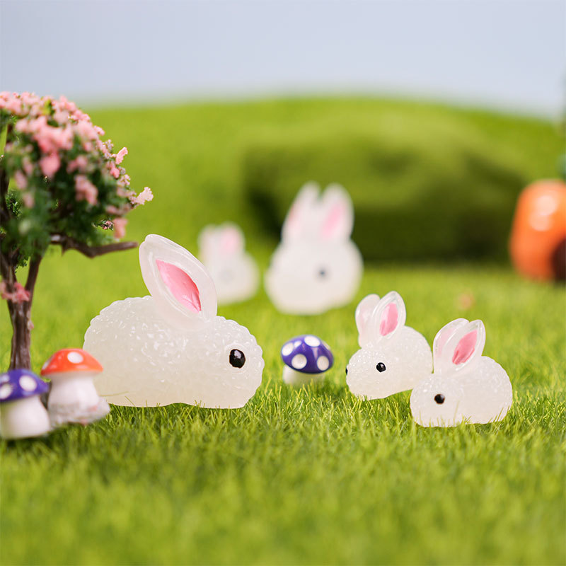 Décoration de fête de pâques Micro paysage ornements animaux mignons dessin animé lueur petit lapin jardinage plante accessoires en résine