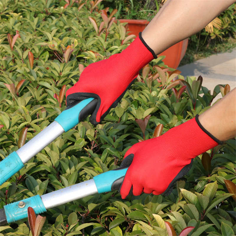 Luvas de trabalho Red Polyster Black Latex luva autodefesa não deslizável Lavagem de construção para construção pesada respirável