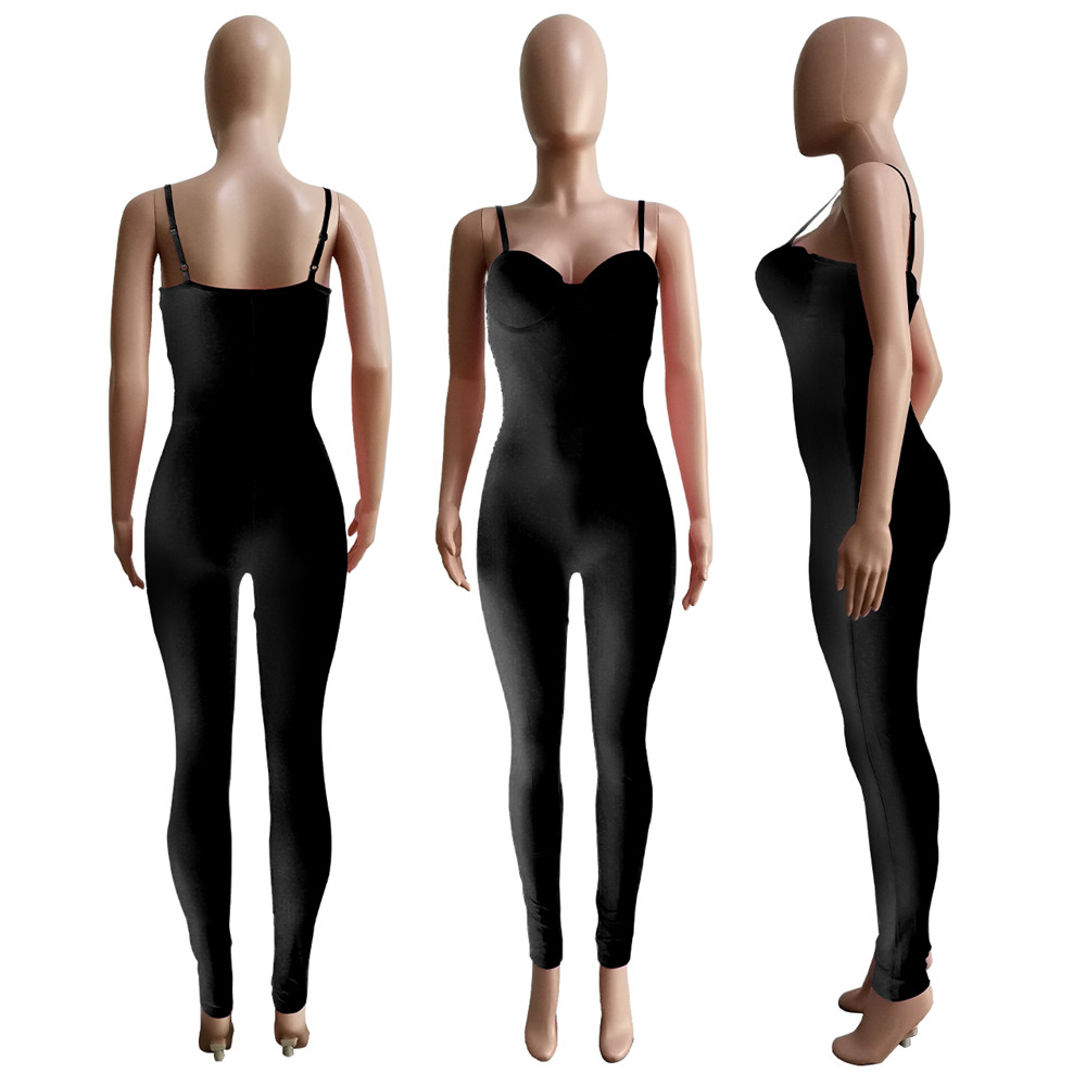 Sexy Spaghetti Strap Combinaisons Femmes Vêtements Printemps Été Bodycon Barboteuses Solide Sans Manches Leggings One Piece Tenues Maigre Salopette Mode Streetwear 9179