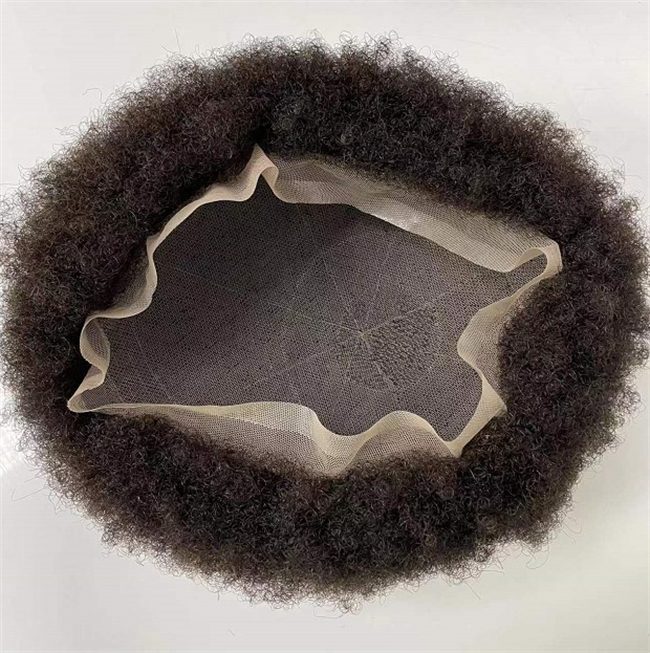 Pièce de cheveux humains vierges brésiliens 4mm Afro Kinky Curl Perruque masculine 8x10 Full Lace Toupee pour hommes