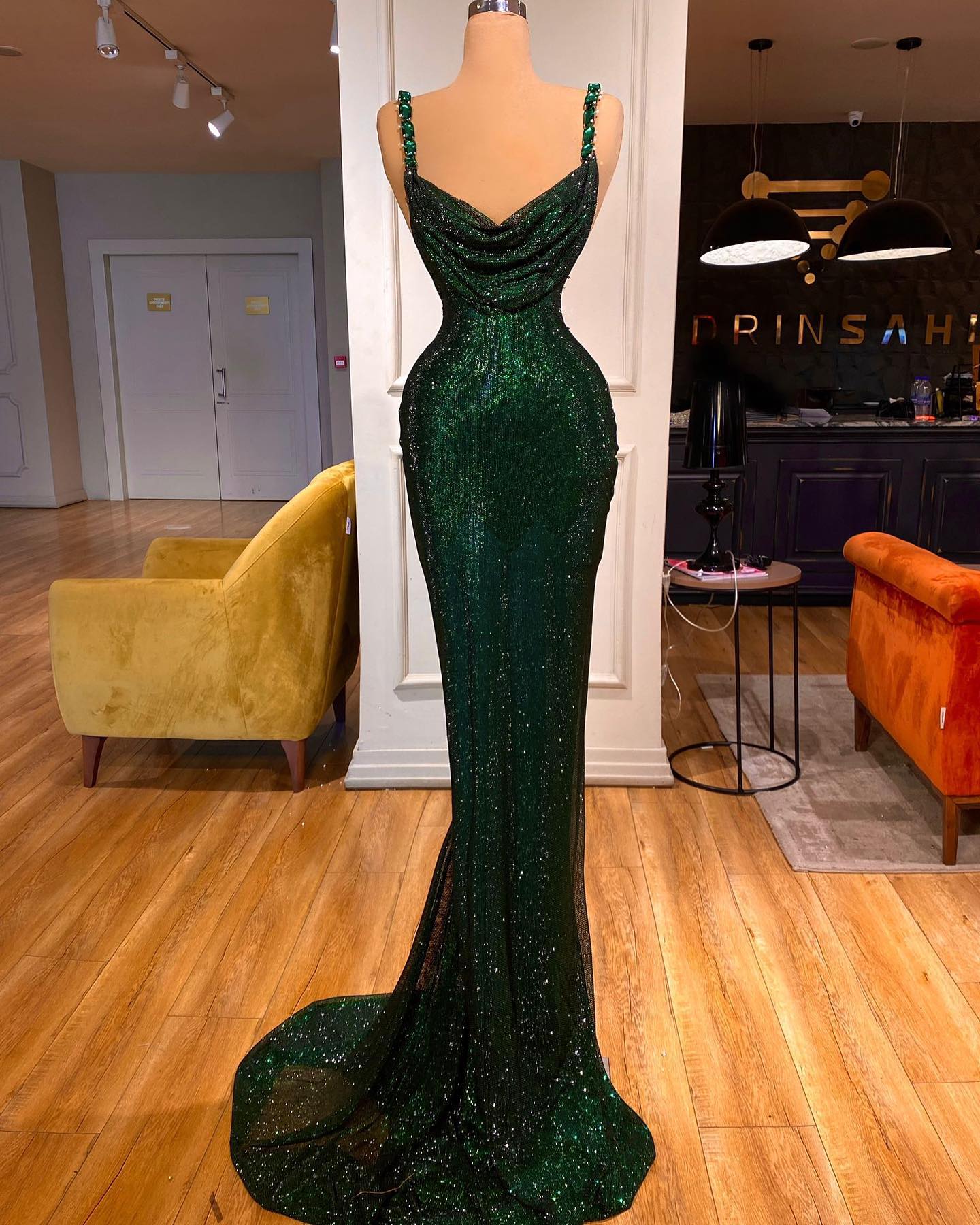 Luxe diamanten groene sprankelende avondjurk dames formele cocktail party zeemeermin spaghetti riemen jurken gewaad